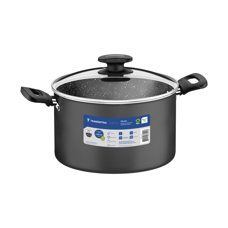 OLLA ALTA TRAMONTINA LORETO 24 CM 7,2 LITROS ALUMINIO ANTIADHERENTE CON TAPA DE VIDRIO GRAFITO - 3