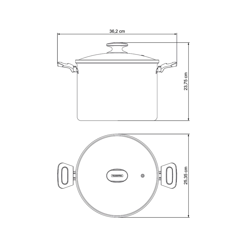 OLLA ALTA TRAMONTINA LORETO 24 CM 7,2 LITROS ALUMINIO ANTIADHERENTE CON TAPA DE VIDRIO GRAFITO - 4