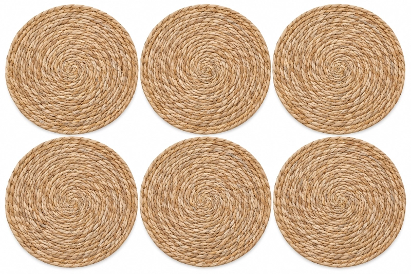 SET 6 INDIVIDUALES REDONDOS TEJIDOS DE FIBRA NATURAL 36 CM BEIGE, MANTEL INDIVIDUAL RUSTICO - 1