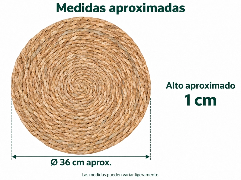 SET 6 INDIVIDUALES REDONDOS TEJIDOS DE FIBRA NATURAL 36 CM BEIGE, MANTEL INDIVIDUAL RUSTICO - 4