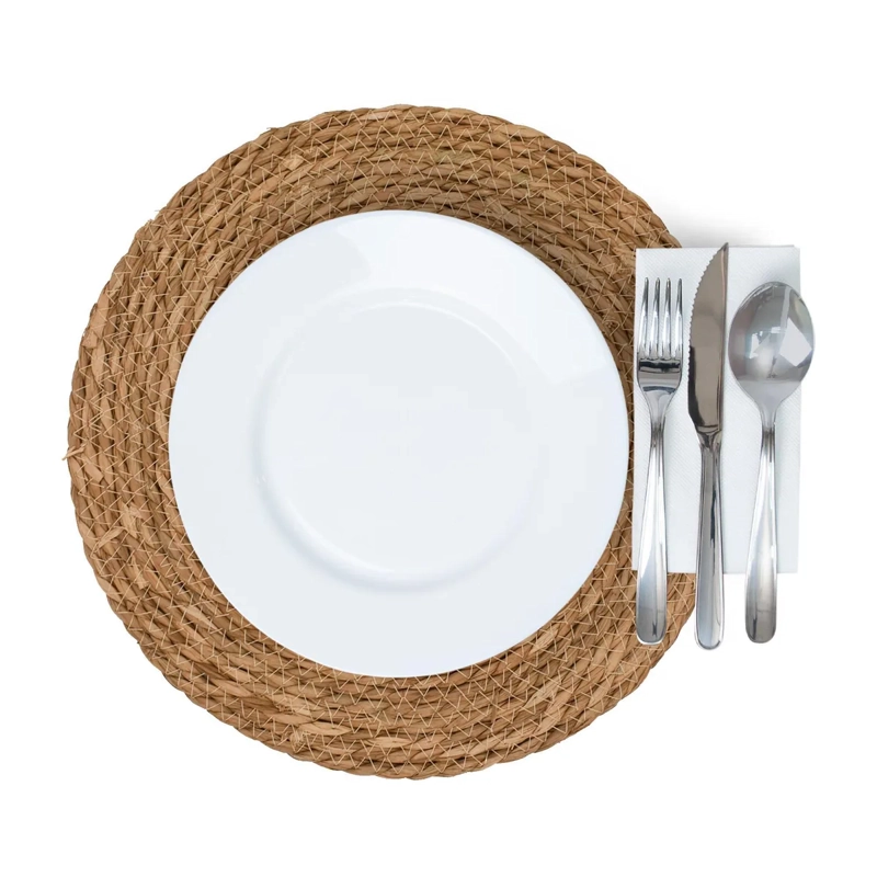 SET 6 INDIVIDUALES REDONDOS TEJIDOS DE FIBRA NATURAL 36 CM BEIGE, MANTEL INDIVIDUAL RUSTICO - 6