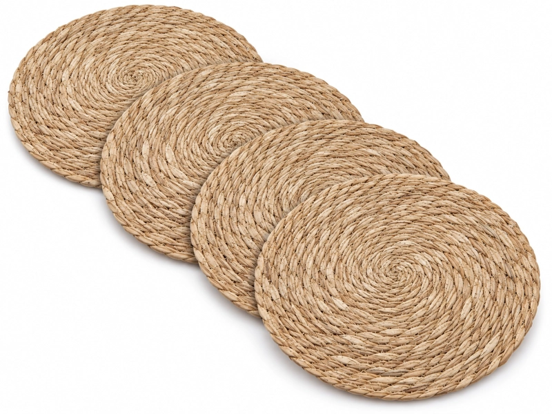 SET 4 INDIVIDUALES REDONDOS TEJIDOS DE FIBRA NATURAL 36 CM BEIGE, MANTEL INDIVIDUAL RUSTICO - 1