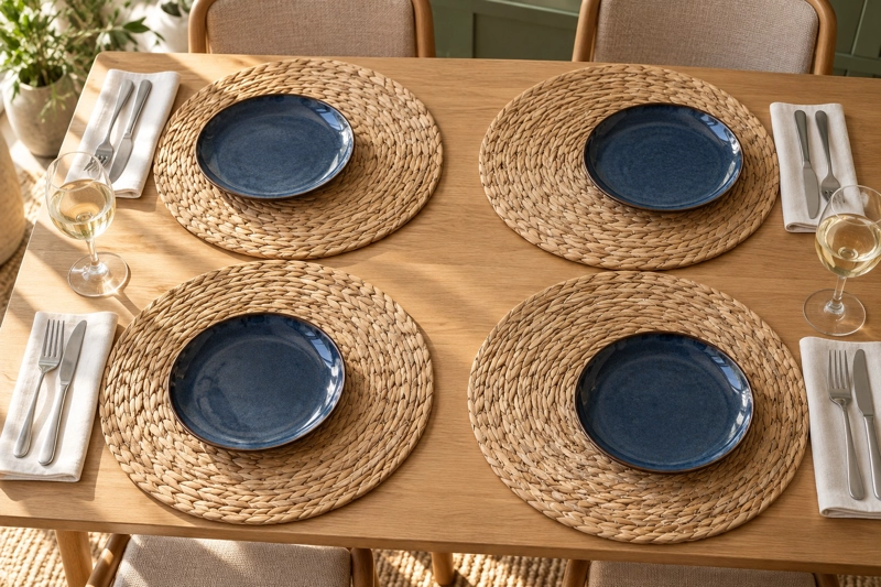 SET 4 INDIVIDUALES REDONDOS TEJIDOS DE FIBRA NATURAL 36 CM BEIGE, MANTEL INDIVIDUAL RUSTICO - 2