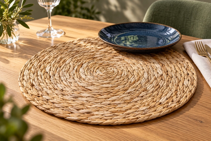 SET 4 INDIVIDUALES REDONDOS TEJIDOS DE FIBRA NATURAL 36 CM BEIGE, MANTEL INDIVIDUAL RUSTICO - 4