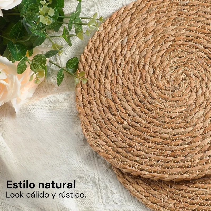SET 4 INDIVIDUALES REDONDOS TEJIDOS DE FIBRA NATURAL 36 CM BEIGE, MANTEL INDIVIDUAL RUSTICO - 8