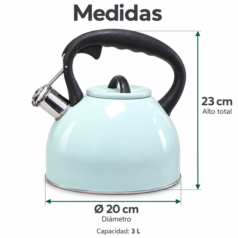 TETERA WENS SELENE 3 LITROS CON SILBATO ACERO INOXIDABLE APTA INDUCCION COLOR MENTA - 6