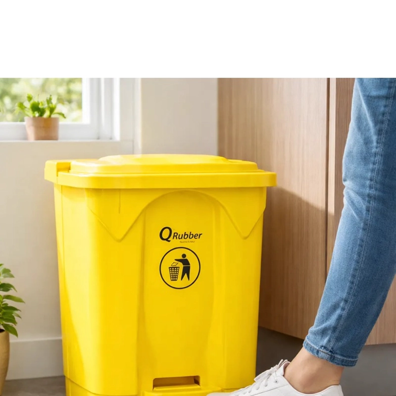 BASURERO QRUBBER 30L AMARILLO PEDAL - 3