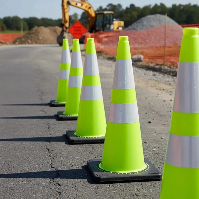 CONO TRAFICO VERDE FLUOR 90CM 2 CINTAS BASE CAUCHO QRUBBER - 3