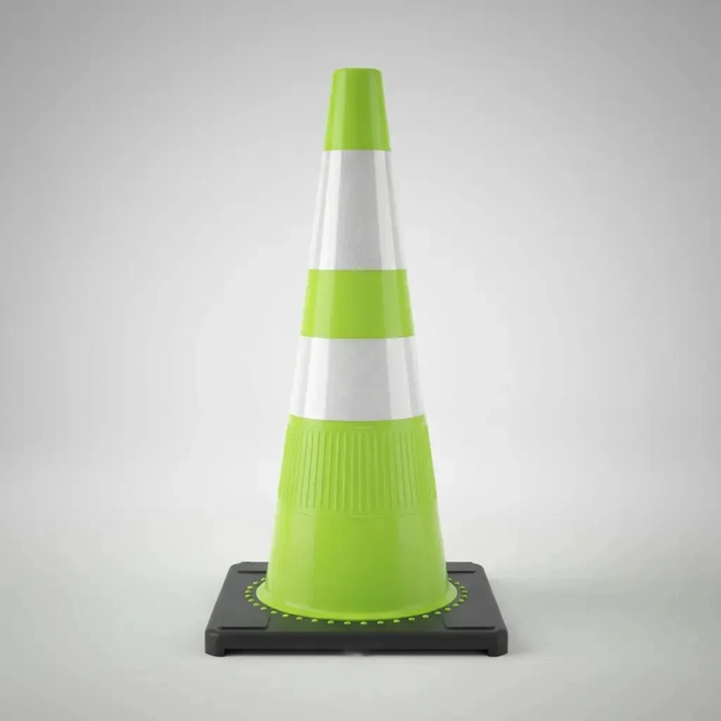 CONO TRAFICO VERDE FLUOR 90CM 2 CINTAS BASE CAUCHO QRUBBER - 4