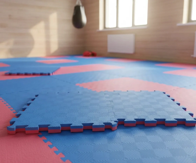 PLANCHA QRUBBER TATAMI 1 MT X 1 MT X 5 CM ROJO/AZUL 2 - 3