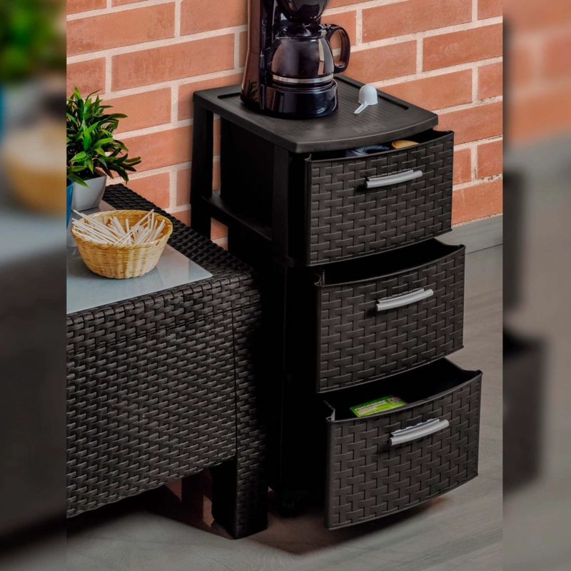 CAJONERO 3 NIVELES INFINITY RATTAN MARRON MQ QRUBBER - 6
