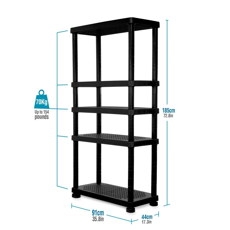 ESTANTERÍA MODULAR QRUBBER 5 NIVELES SUPERFORTE MQ NEGRO - 6