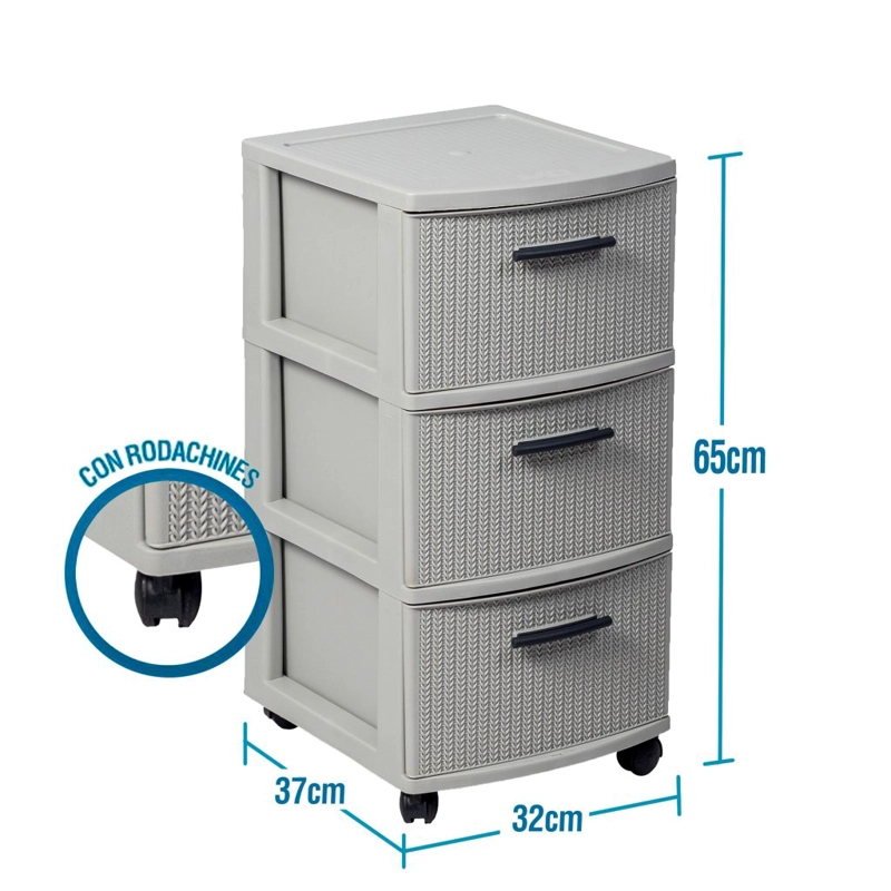 CAJONERO 3 NIVELES CROCHET GRIS TIPO RATTAN MQ QRUBBER - 3
