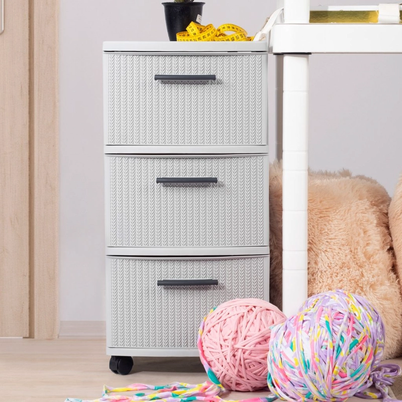 CAJONERO 3 NIVELES CROCHET GRIS TIPO RATTAN MQ QRUBBER - 4