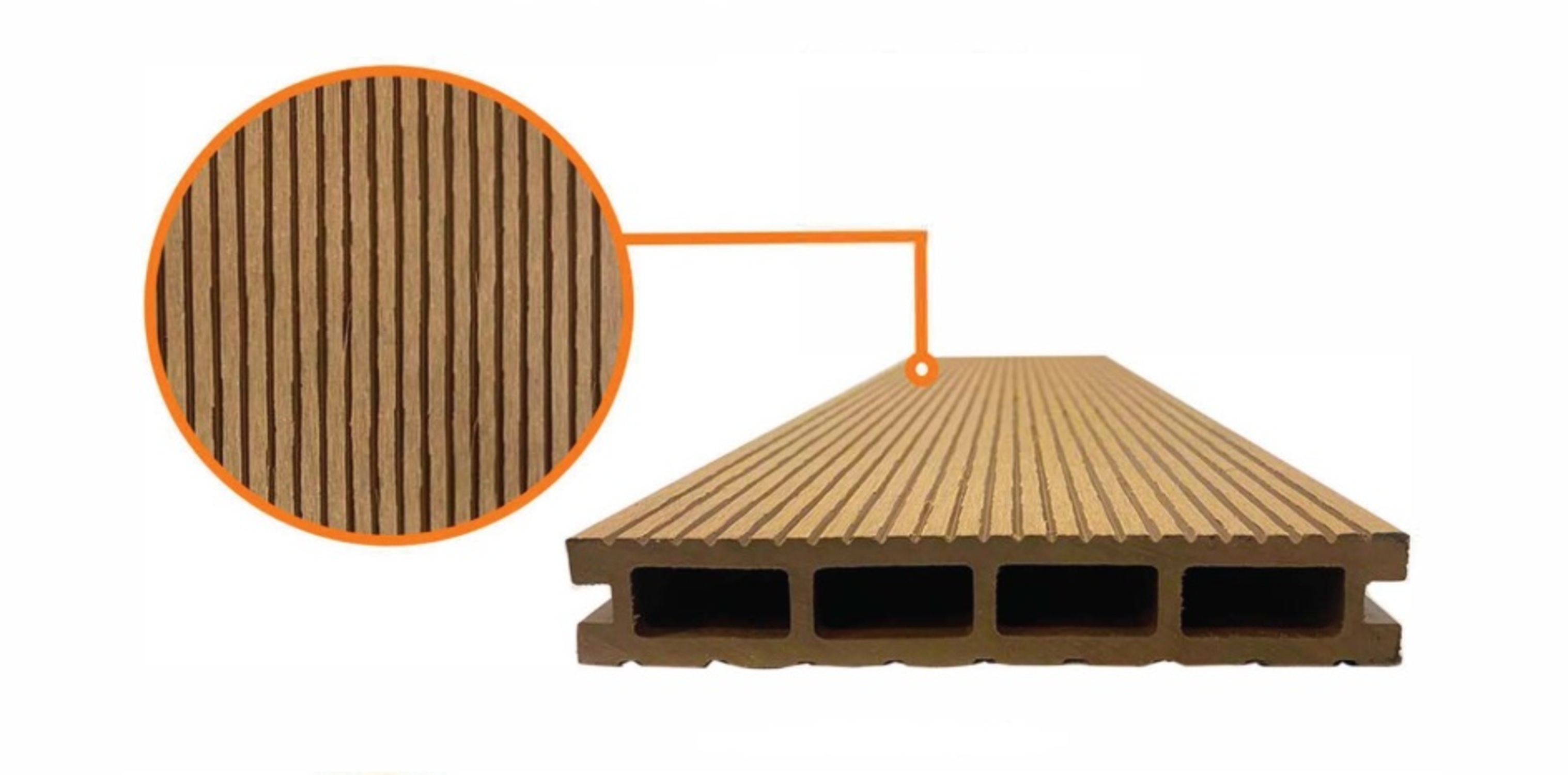 TABLA TIPO DECK QRUBBER 14.4 CM WPC PISO DOBLE ESTRÍA CEDRO - 2