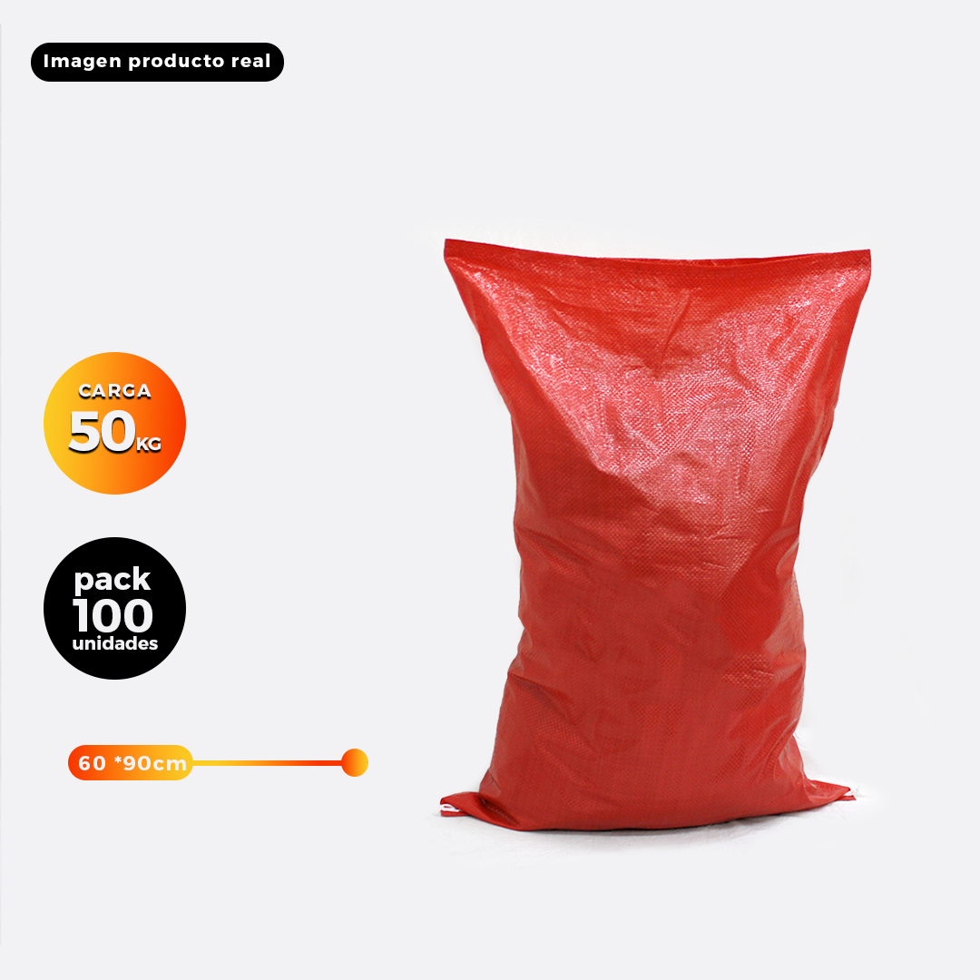 SACO QRUBBER TIPO PAPERO ROJO 50 KG X 100 UNIDADES 60X90 CM - 2