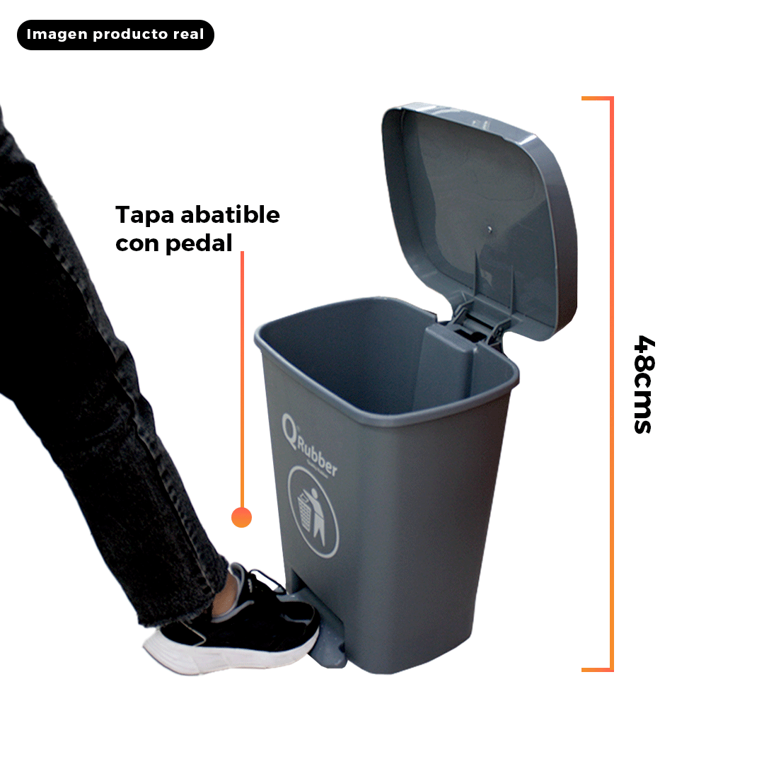 BASURERO CONTENEDOR QRUBBER BASURA 30L GRIS PEDAL - 4