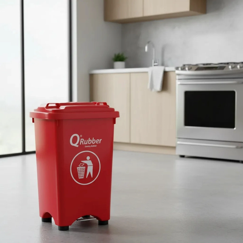 BASURERO CONTENEDOR QRUBBER BASURA 50L PEDAL ROJO - 2