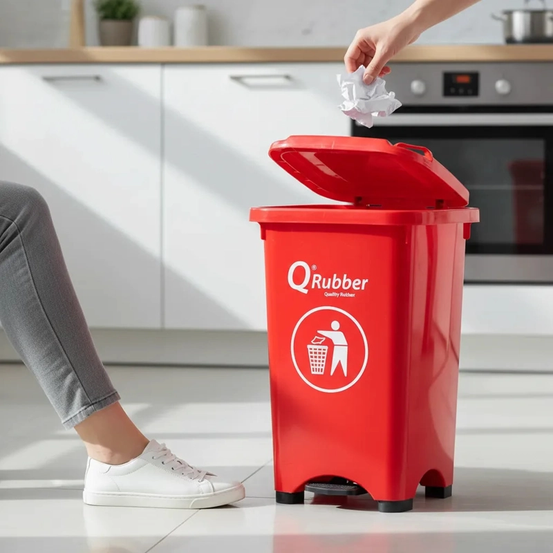 BASURERO CONTENEDOR QRUBBER BASURA 50L PEDAL ROJO - 3