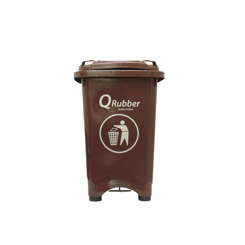 BASURERO QRUBBER CONTENEDOR BASURA 50 LTS. CON PEDAL CAFÉ - 1