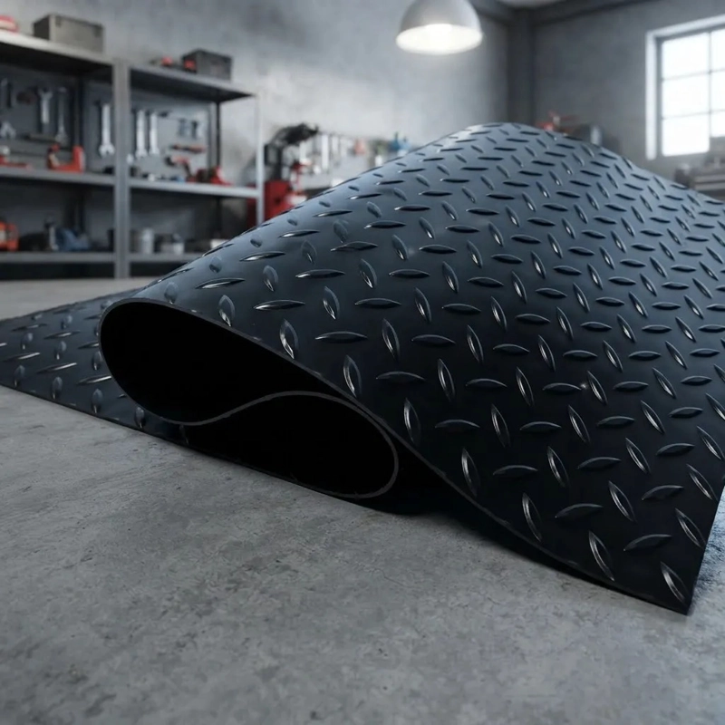 PISO GOMA ANTIDESLIZANTE DIAMANTADO NEGRO 1.20X20MTS QRUBBER - 2