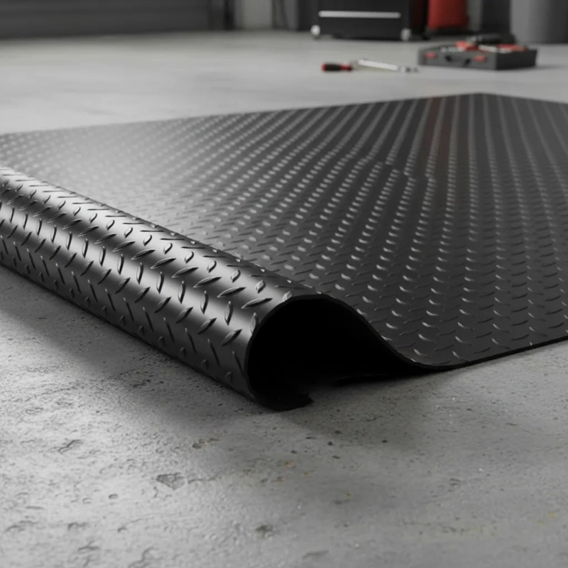 PISO GOMA ANTIDESLIZANTE DIAMANTADO NEGRO 1.30X20MTS QRUBBER - 2