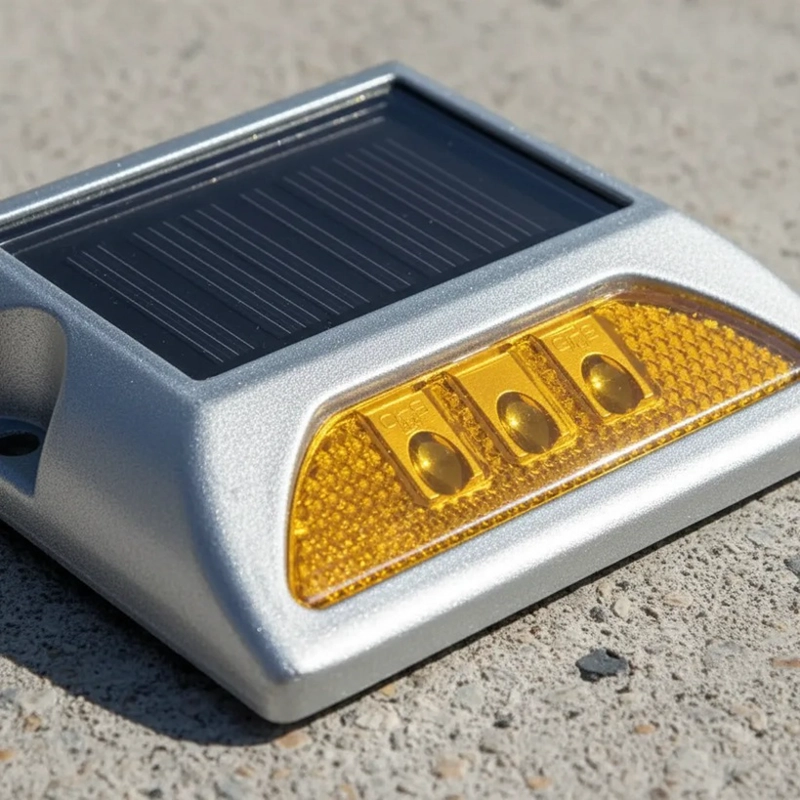 TACHA VIAL SOLAR SIN VASTAGO DOBLE LED AMARILLA QRUBBER - 3