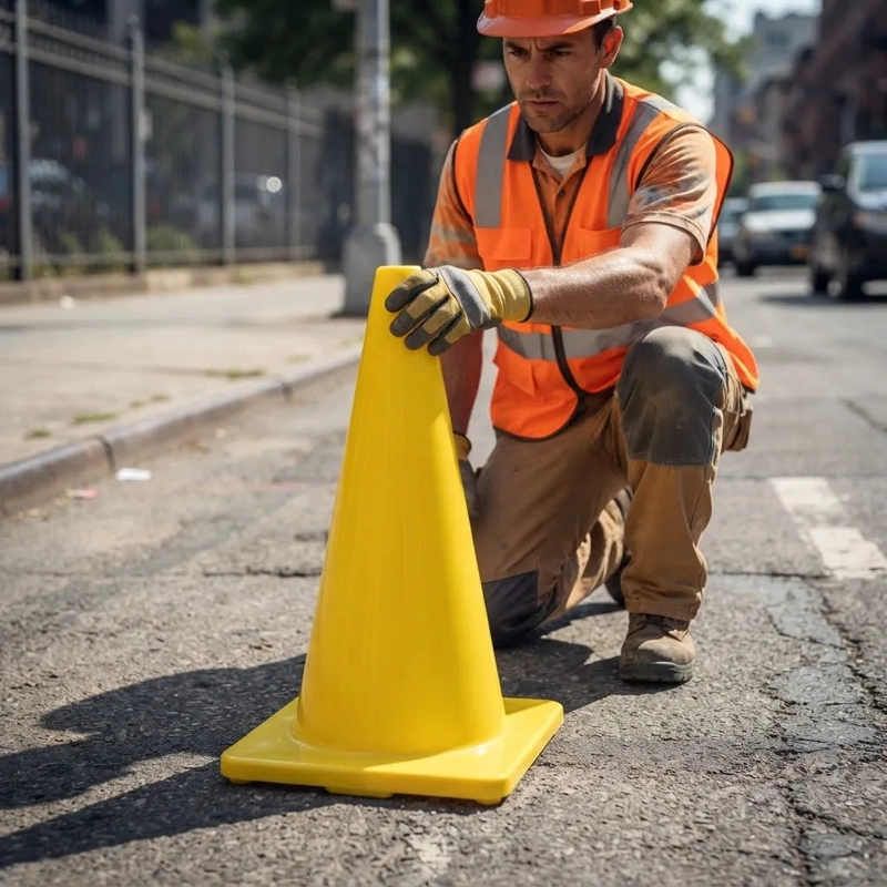 CONO VIAL AMARILLO 70CM BASE TRADICIONAL SIN CINTA QRUBBER - 3