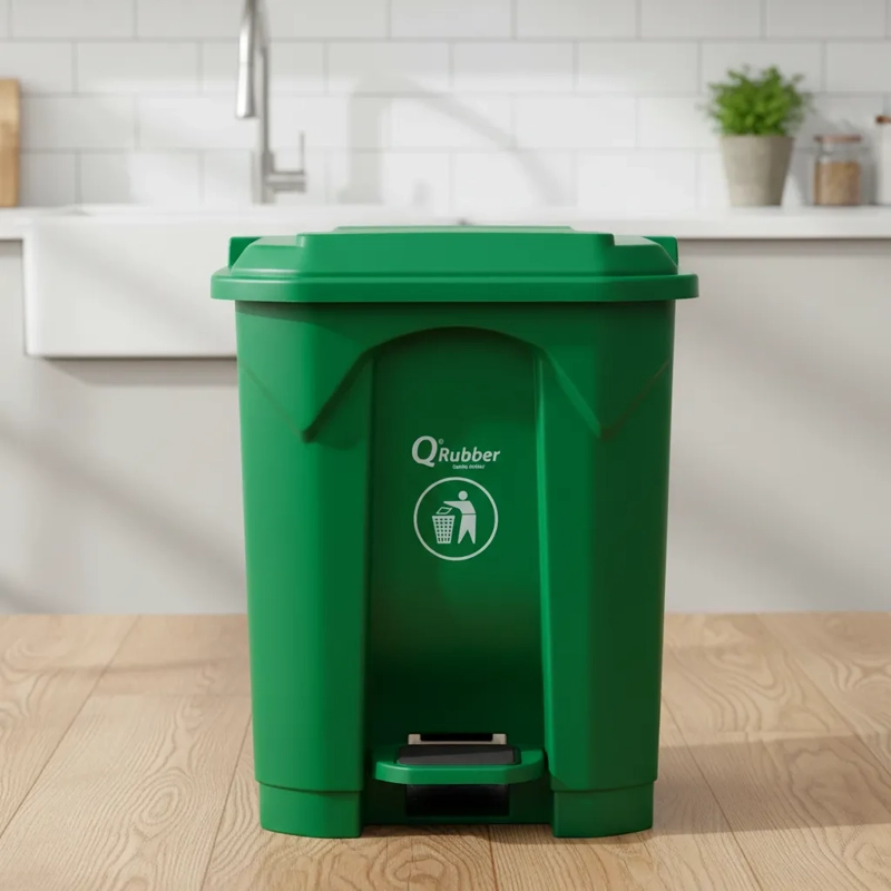 BASURERO CONTENEDOR BASURA 30LTS. CON PEDAL VERDE QRUBBER - 2