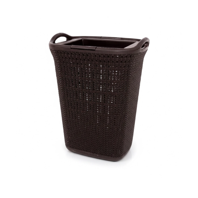 CANASTO PARA ROPA PLASTICO 54L CROCHET CAFE  MQ QRUBBER - 1