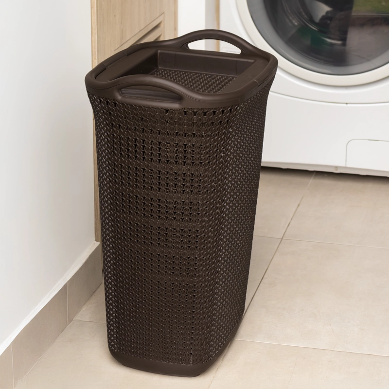 CANASTO PARA ROPA PLASTICO 54L CROCHET CAFE  MQ QRUBBER - 8