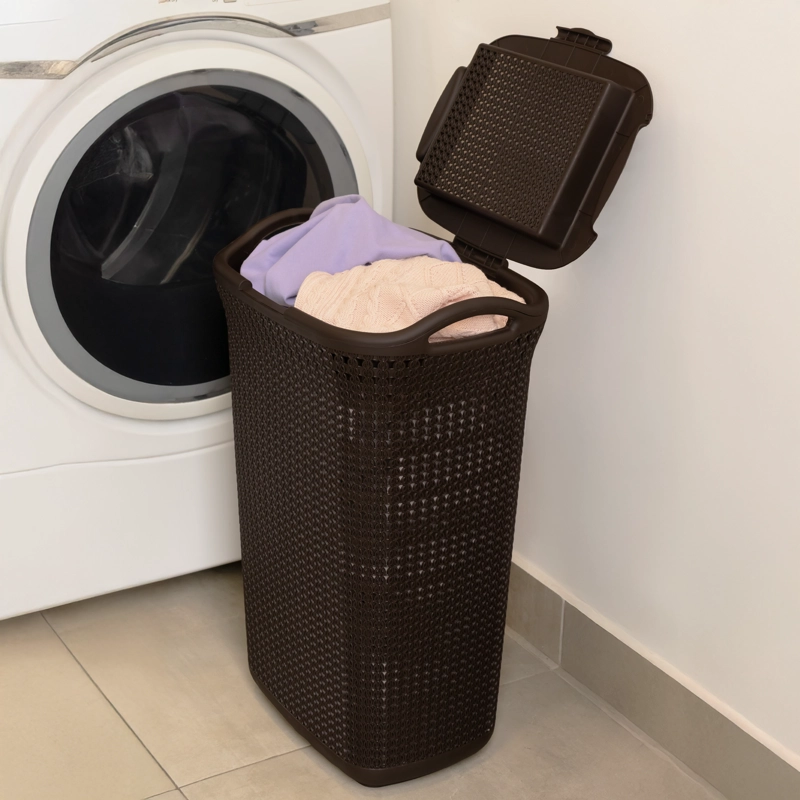 CANASTO PARA ROPA PLASTICO 54L CROCHET CAFE  MQ QRUBBER - 9