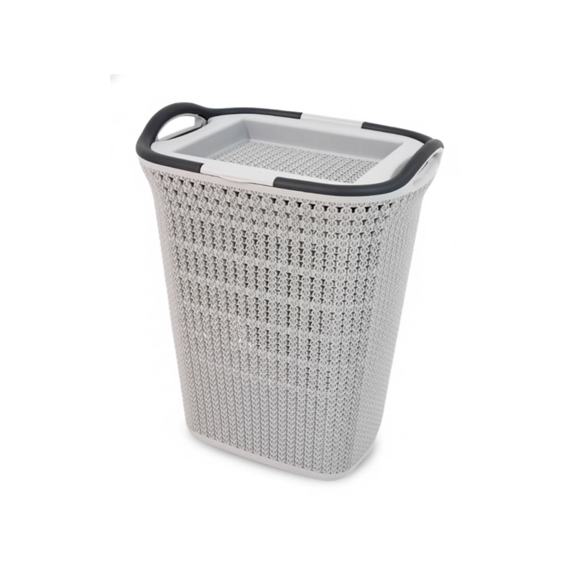 CANASTO PARA ROPA PLASTICO 54L CROCHET GRIS MQ QRUBBER - 1