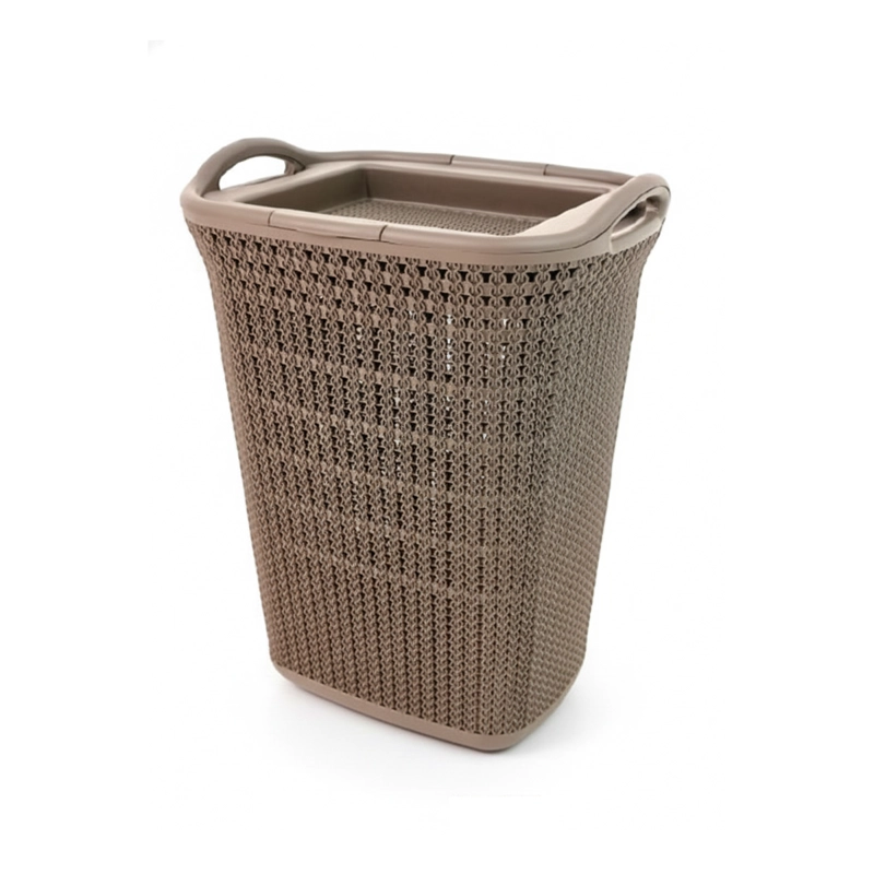 CANASTO PARA ROPA PLASTICO 54L CROCHET MOCCA MQ QRUBBER - 1