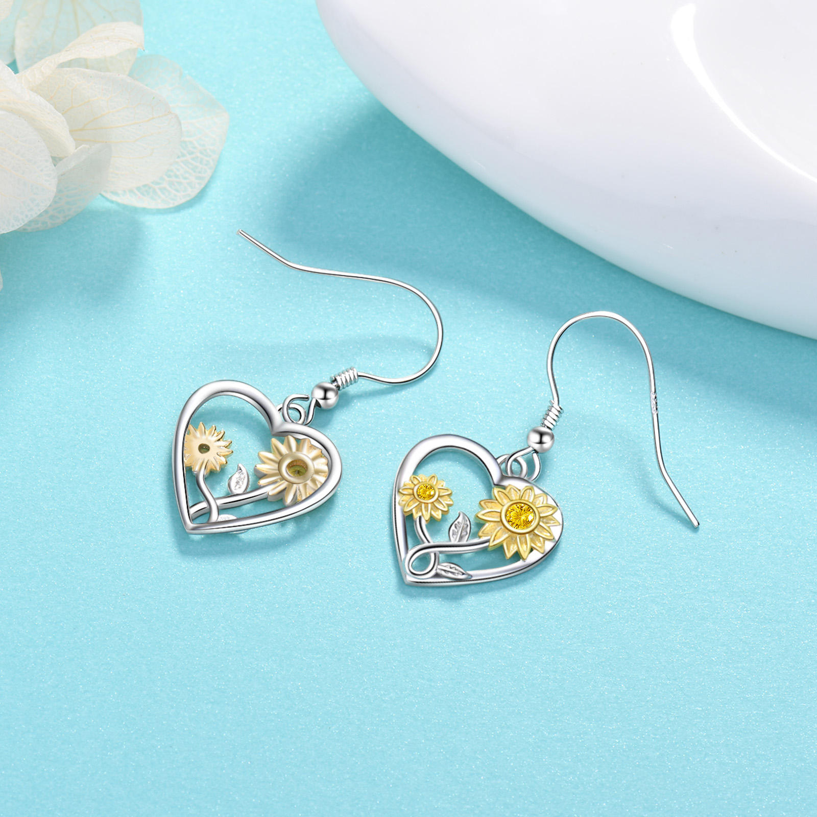 AROS PENDIENTES GIRASOL PLATA 925 - 2