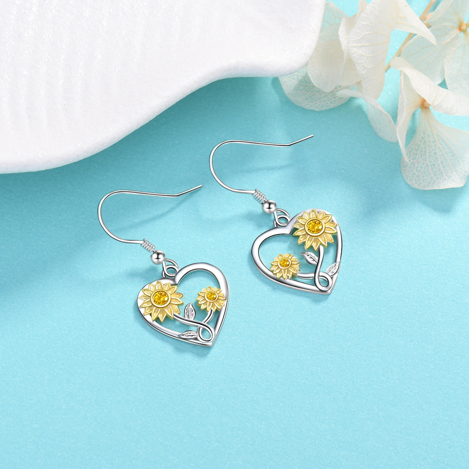 AROS PENDIENTES GIRASOL PLATA 925 - 3