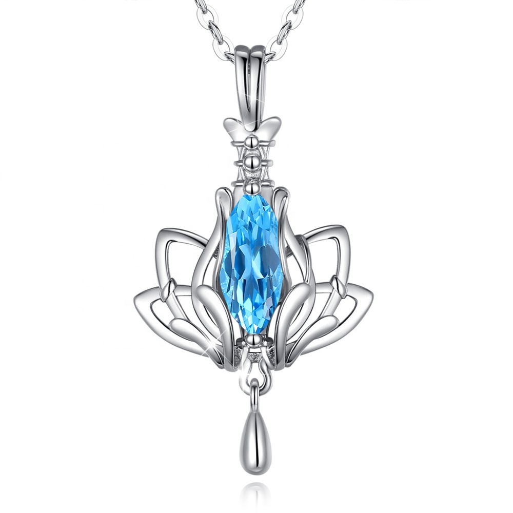 COLLAR VOUSEZ PLATA 925 FLOR DE LOTO AZUL - 1