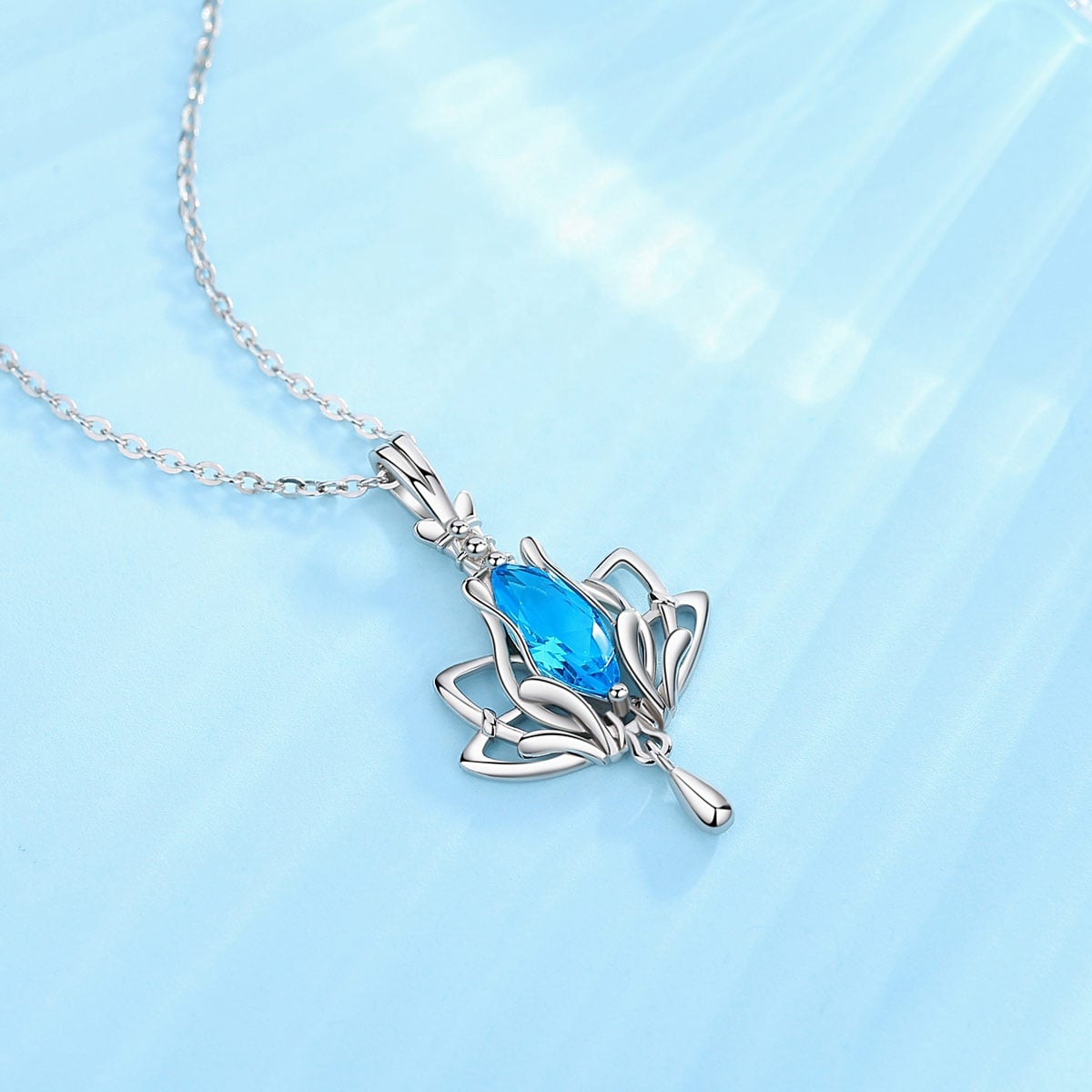 COLLAR VOUSEZ PLATA 925 FLOR DE LOTO AZUL - 2