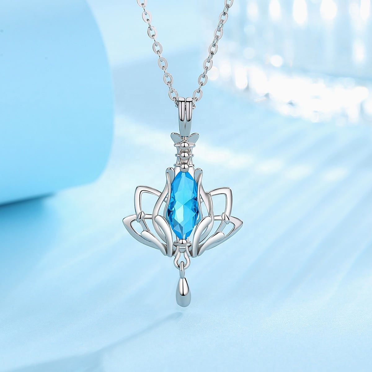 COLLAR VOUSEZ PLATA 925 FLOR DE LOTO AZUL - 3