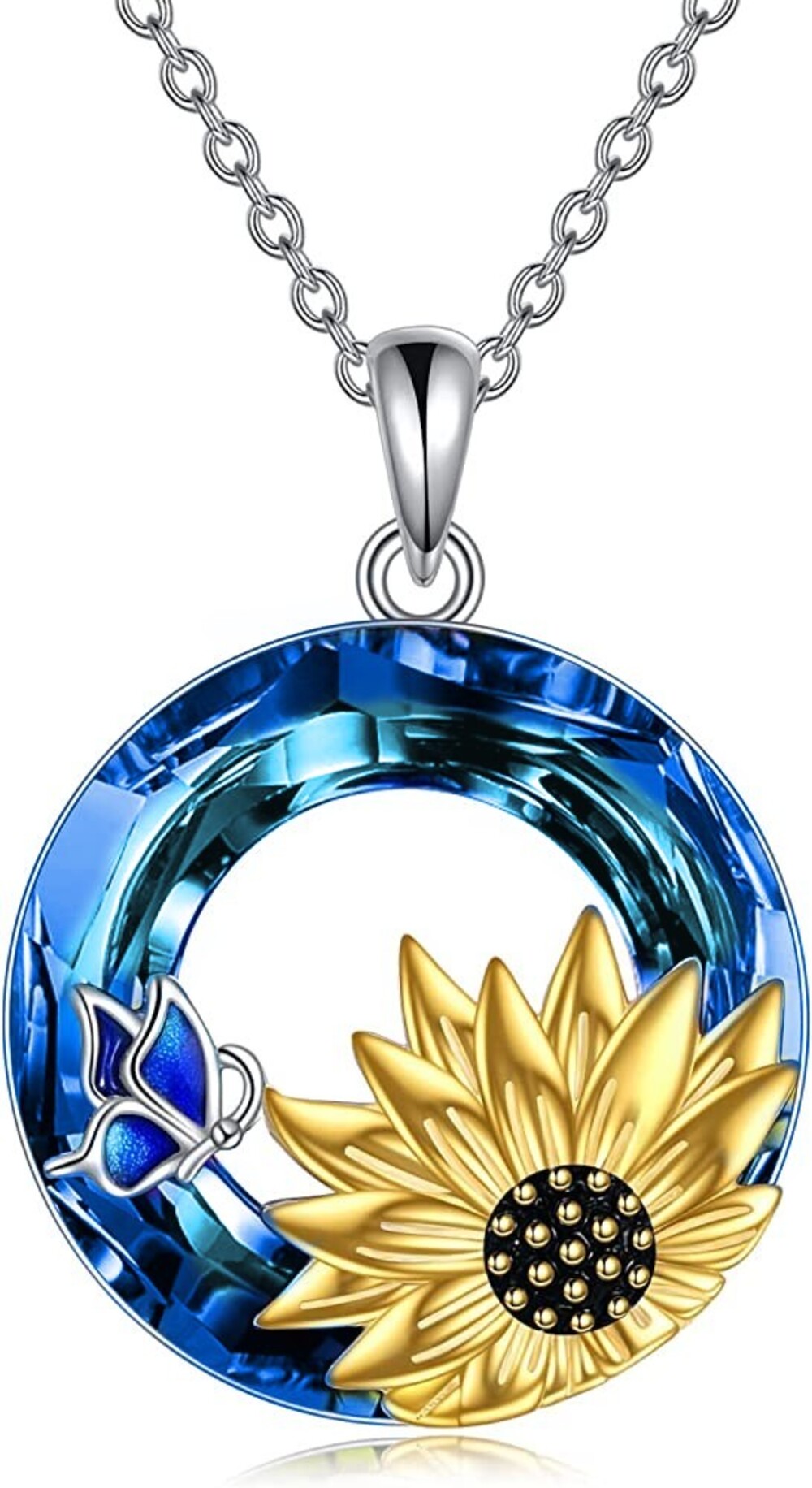 COLLAR VOUSEZ PLATA 925 GIRASOL MARIPOSA CRISTAL - 1