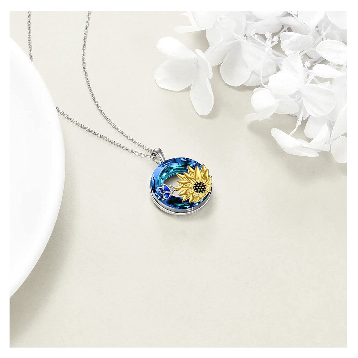 COLLAR VOUSEZ PLATA 925 GIRASOL MARIPOSA CRISTAL - 2