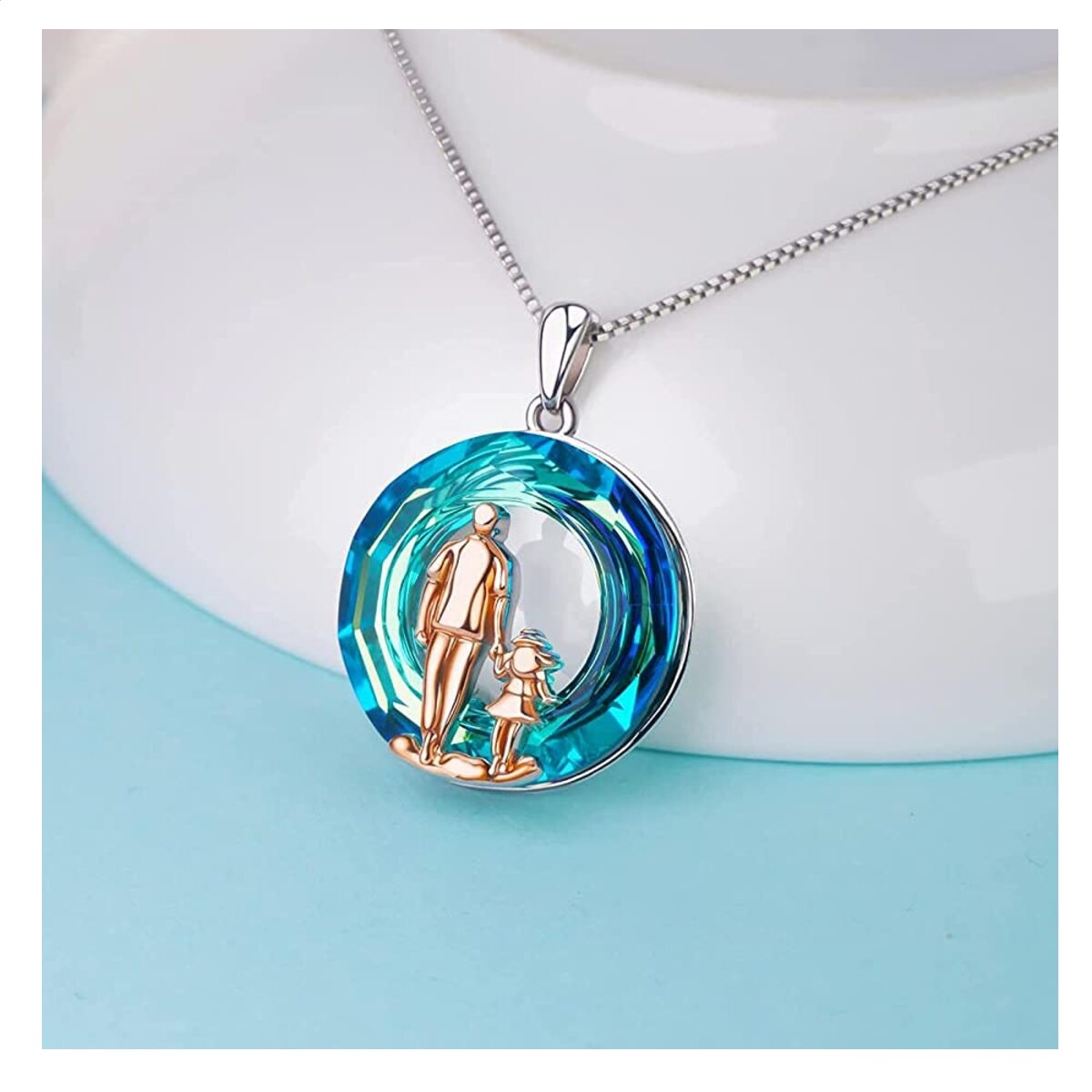 COLLAR VOUSEZ PLATA 925 PAPÁ HIJA CRISTAL - 2