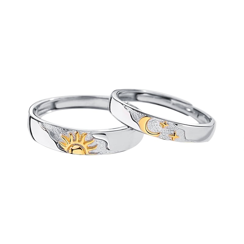 ANILLOS VOUSEZ AJUSTABLES PAREJA SOL Y LUNA PLATA 925 - 1
