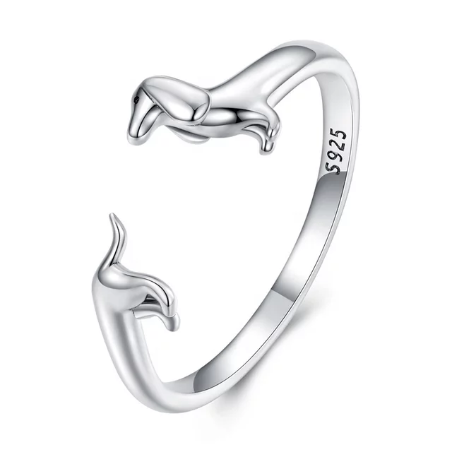 ANILLO VOUSEZ PERRO SALCHICHA DACHSUND AJUSTABLE PLATA 925 - 1
