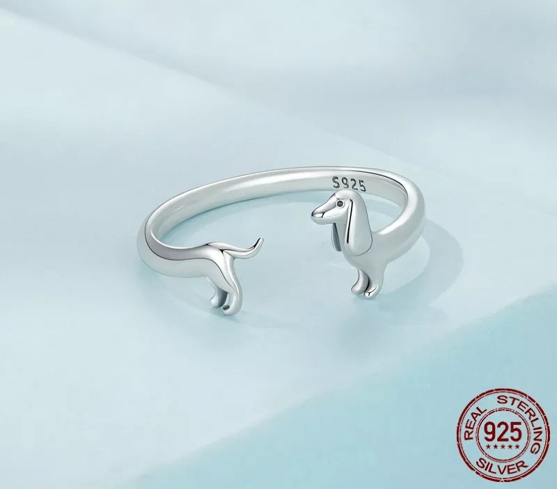 ANILLO VOUSEZ PERRO SALCHICHA DACHSUND AJUSTABLE PLATA 925 - 2