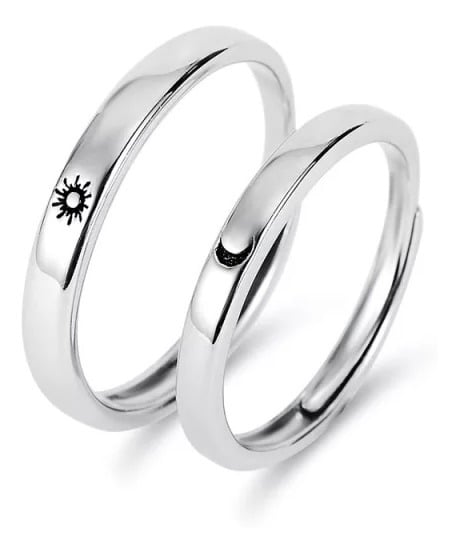 ANILLOS VOUSEZ SOL Y LUNA PLATA 925 AJUSTABLE PAREJA - 1