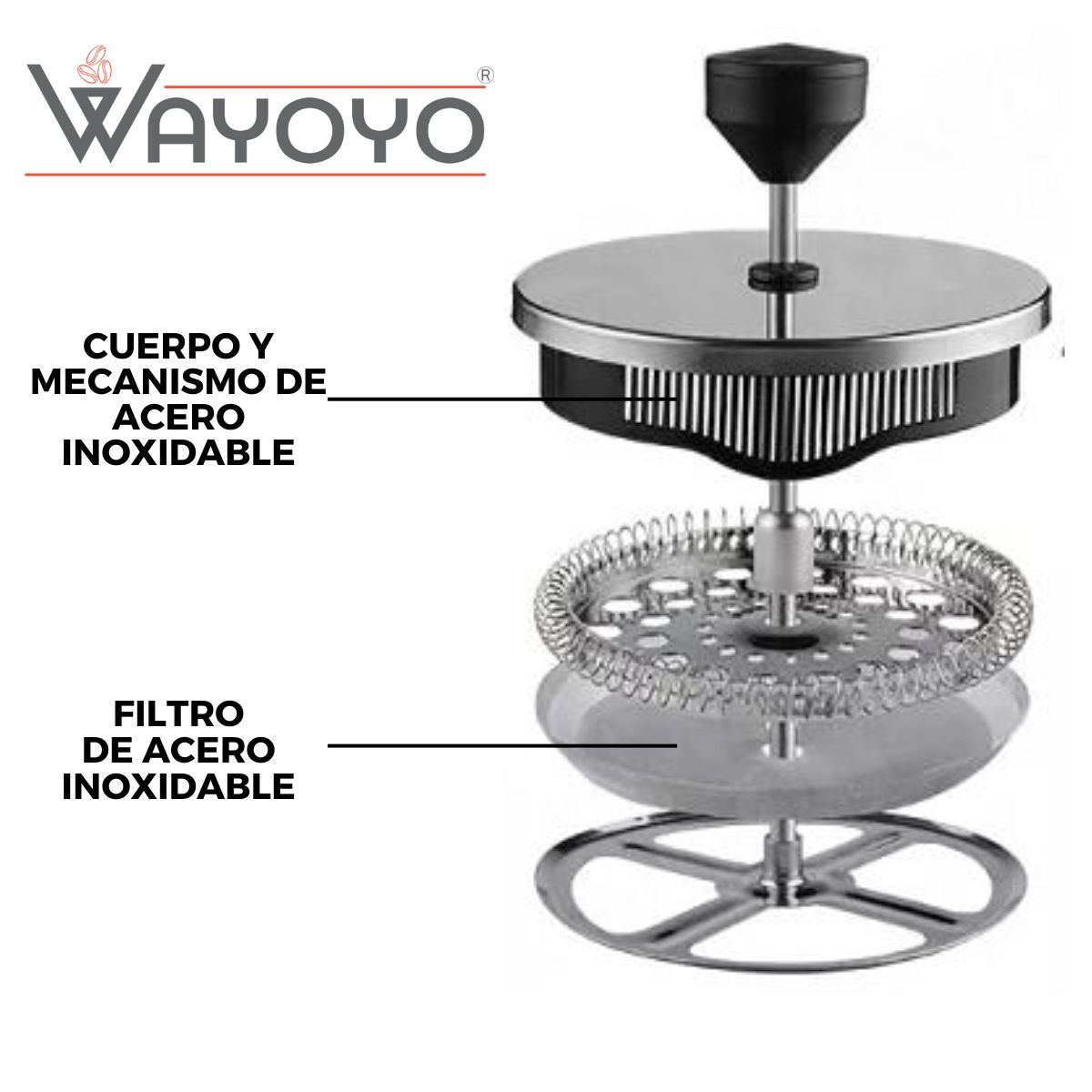 CAFETERA PRENSA FRANCESA ÉMBOLO ACERO INOXIDABLE 600ML - 4