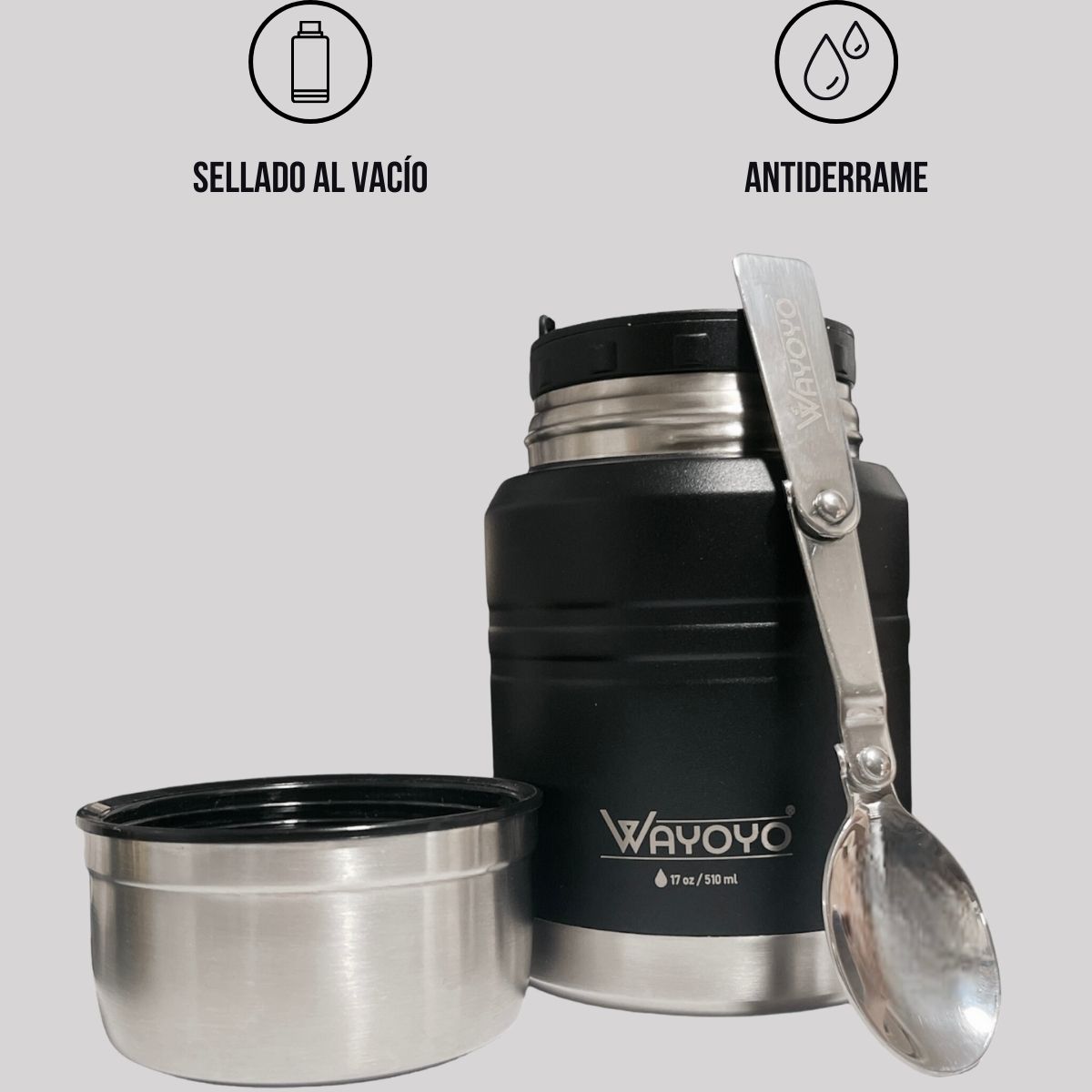 TARRO TERMO COMIDA ACERO INOXIDABLE WAYOYO 510 ML NEGRO - 3