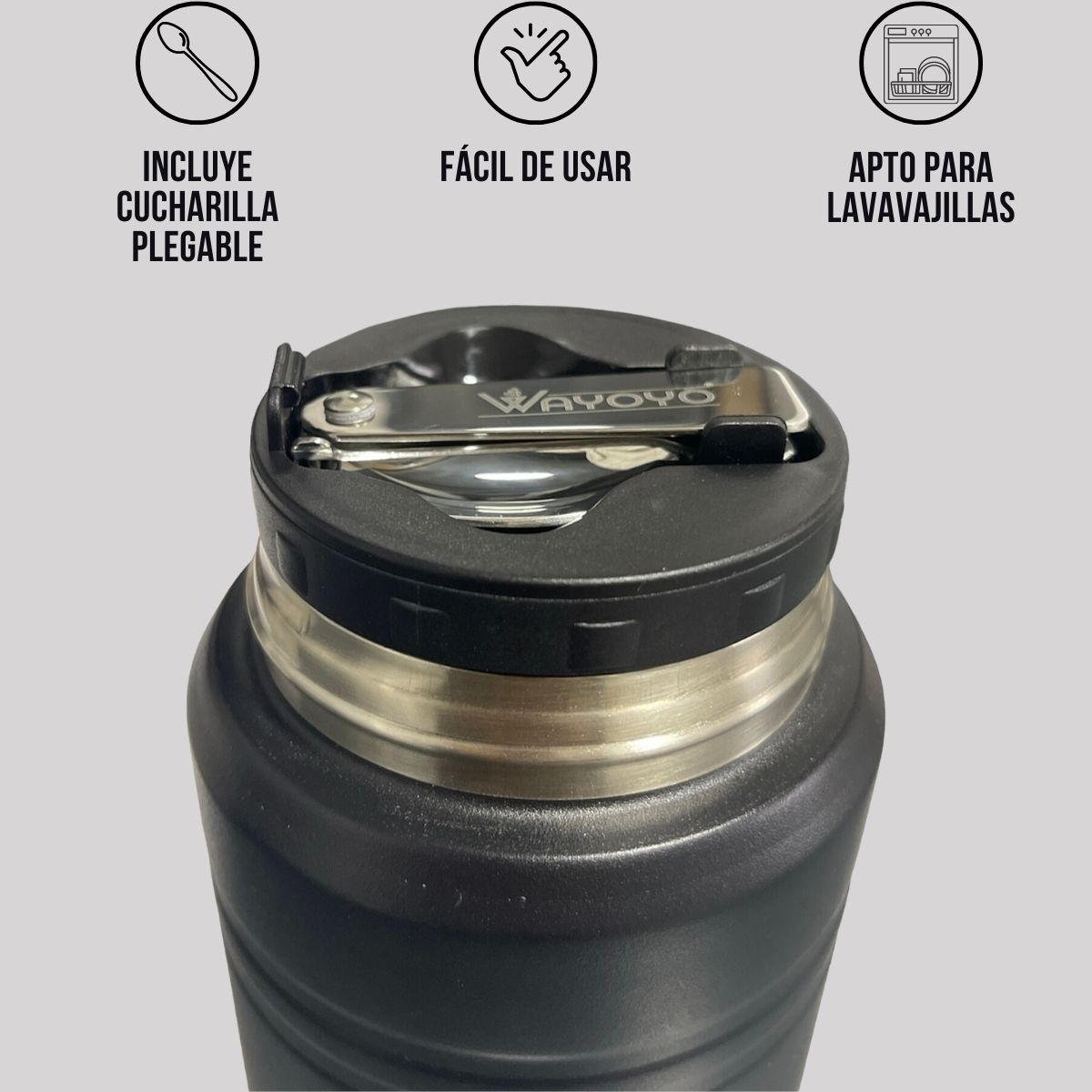 TARRO TERMO COMIDA ACERO INOXIDABLE WAYOYO 510 ML NEGRO - 4