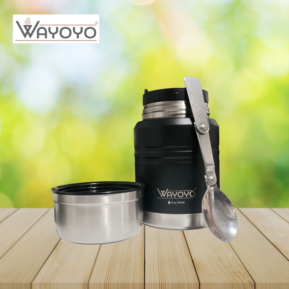 TARRO TERMO COMIDA ACERO INOXIDABLE WAYOYO 510 ML NEGRO - 6